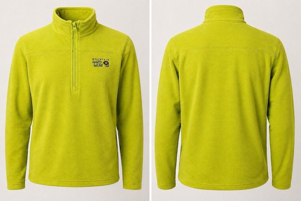 Mountain Hardwear Fleece Pullover Men M Bright Green 1/4 Zip Hiking Outdoor Gorp